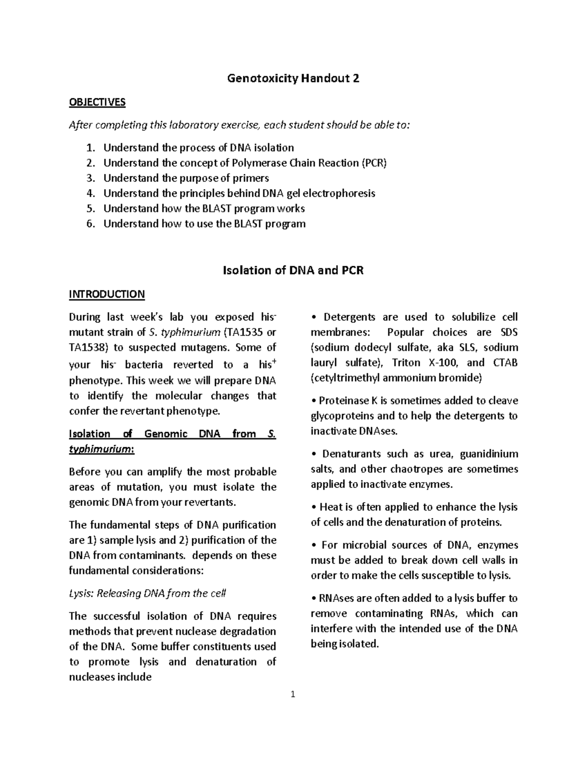 DNA Isolation & PCR Amplification of hisG/hisD in S. typhimurium - Studocu