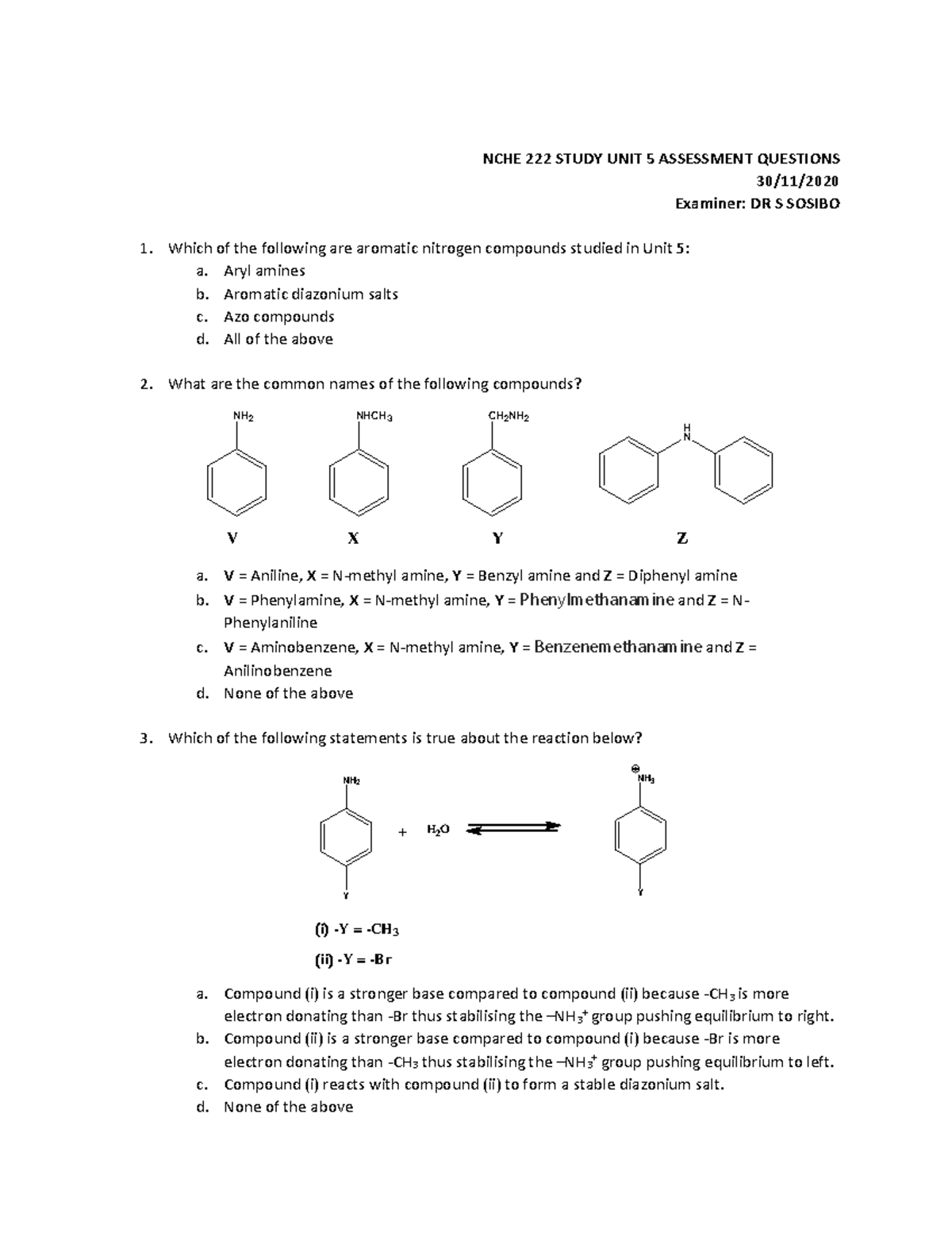 Assessment for NCHE222 - Study Unit 5 Exam Questions - Studocu