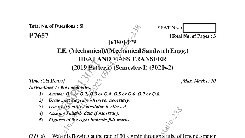 Heat and Mass Transfer Exam Paper (302042) - Nov Dec 2023 - Studocu