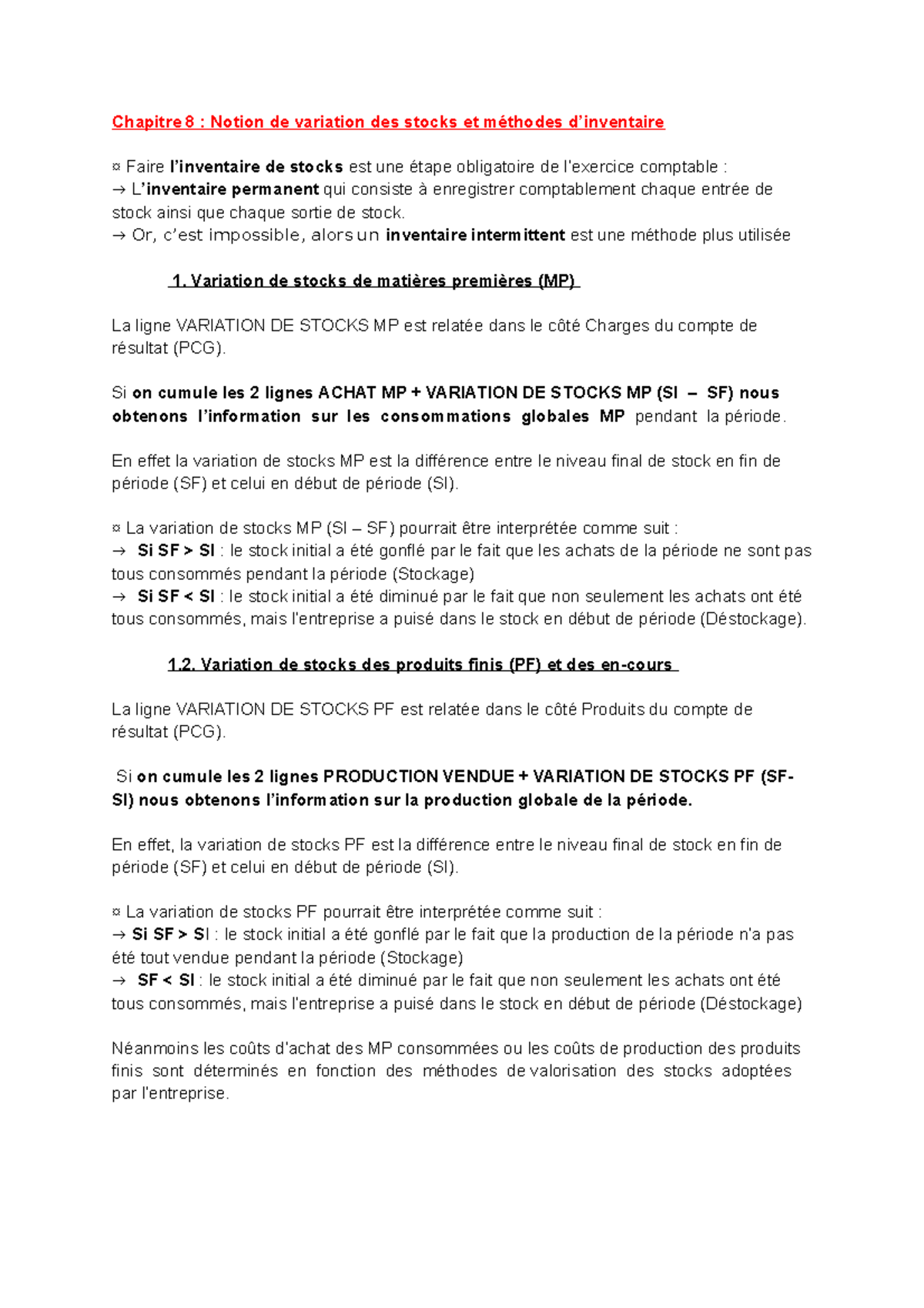 Chapitre 8 : Variation des Stocks et Méthodes d’Inventaire en ...