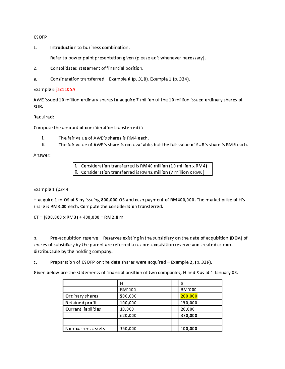CSOFP 1 & 2: Business Combinations and Goodwill Analysis - Studocu
