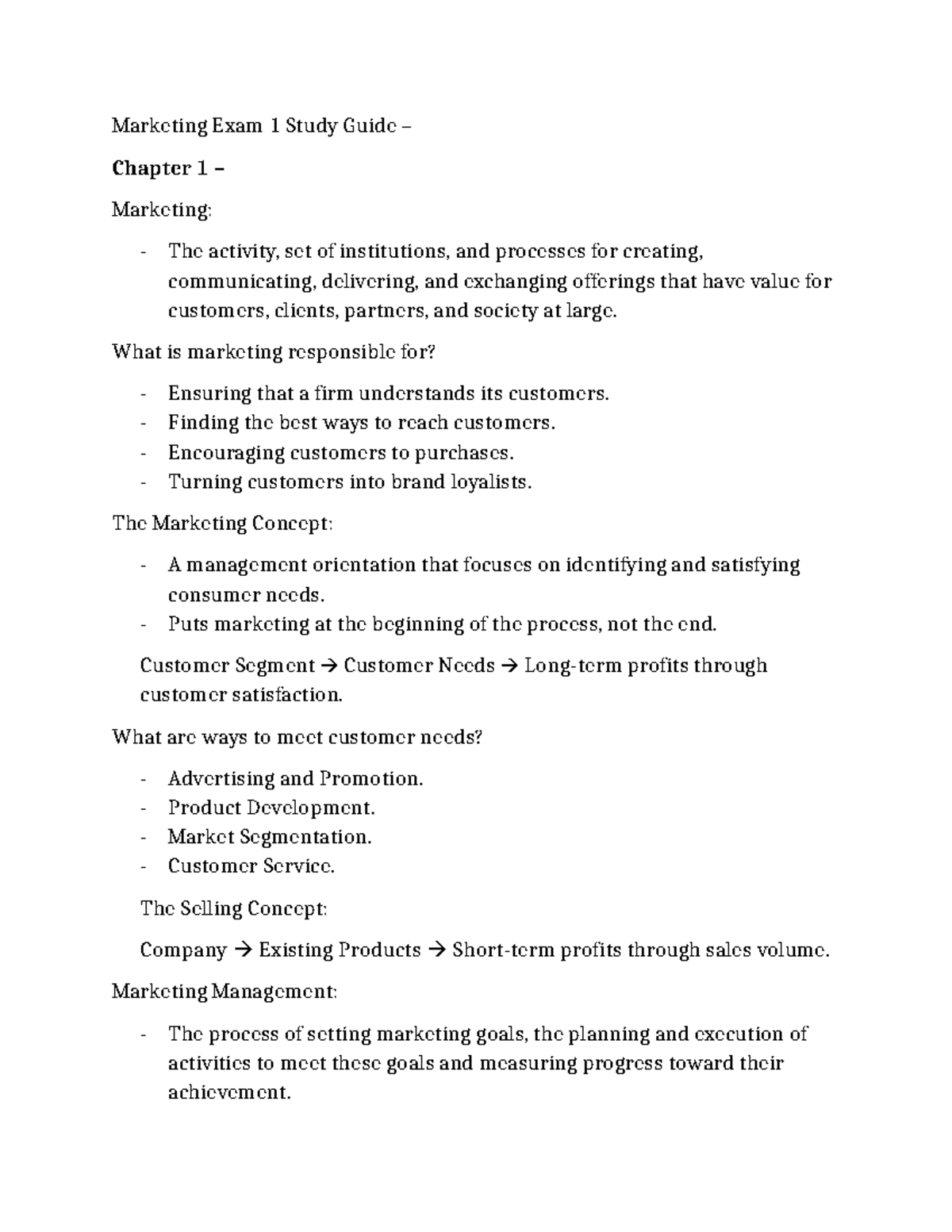 Marketing 101 Exam 1 Study Guide: Key Concepts & Strategies - Studocu