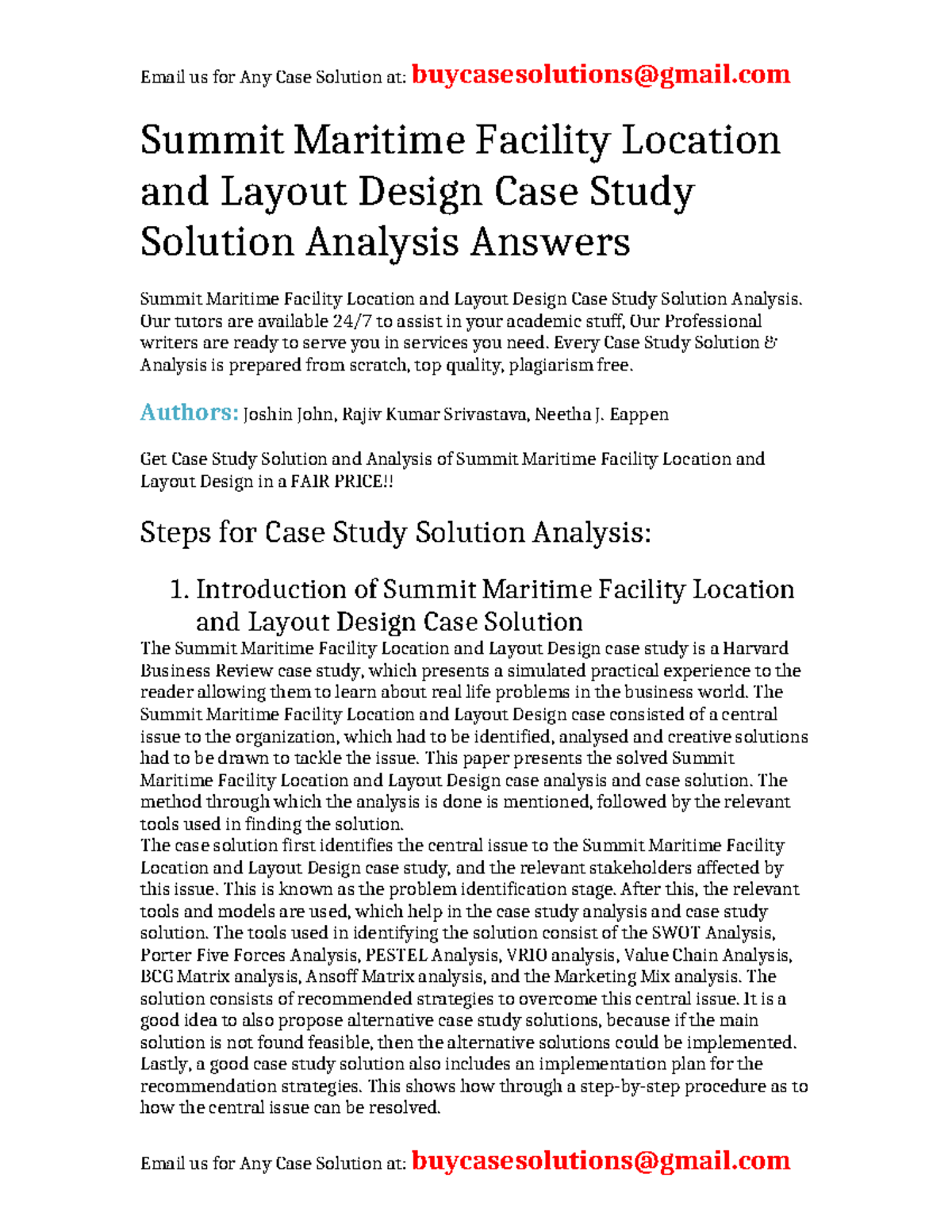 Case Study Solution for Summit Maritime Facility Layout Design - Studocu