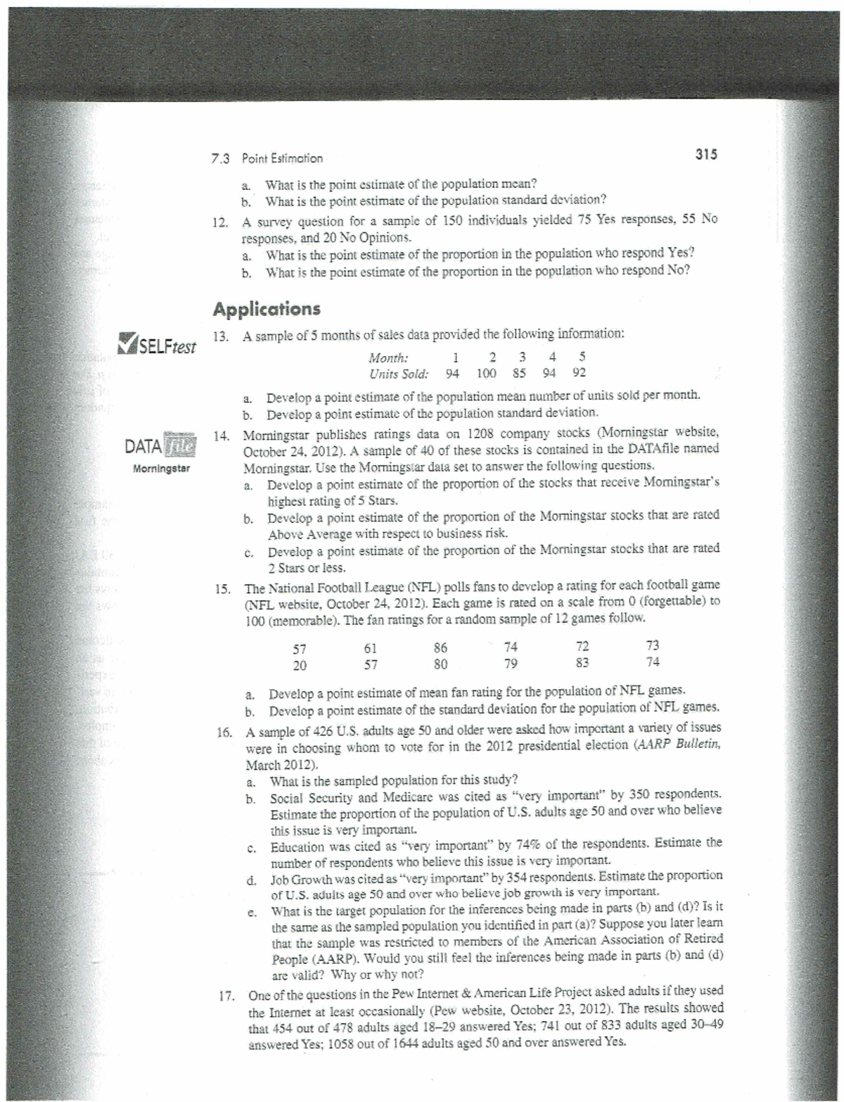Additional problems chapter 7 - 7 Point Estimation 315 a. What is the ...