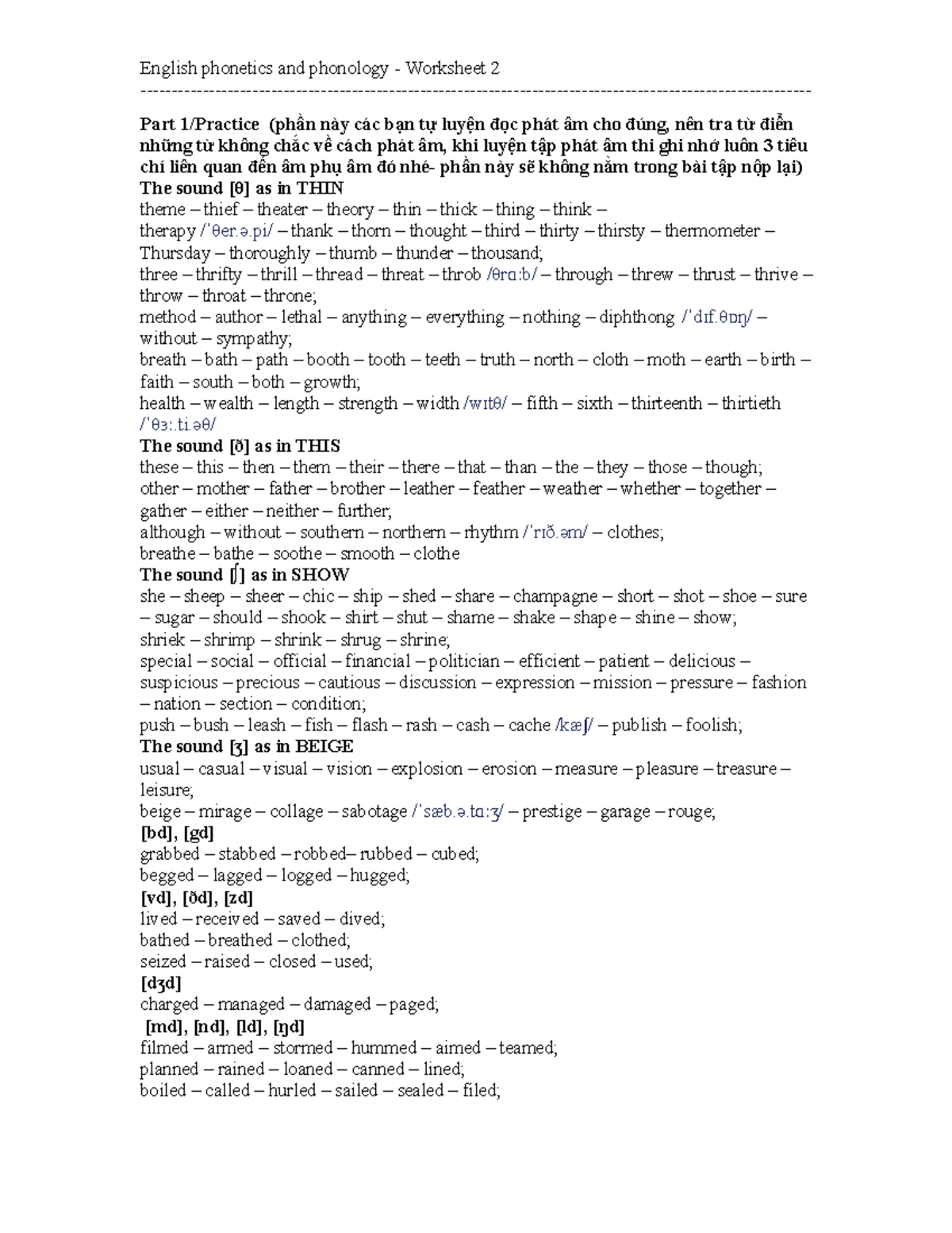 Phonetics AND Phonology Assignment 2 - Part 1/Practice (phần này các ...