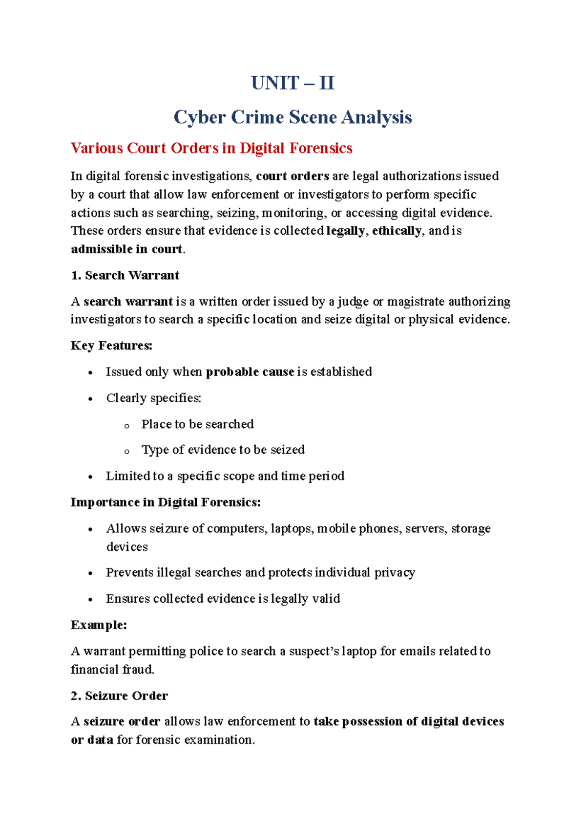 UNIT II DF - Cyber Crime Scene Analysis & Court Orders in Digital ...