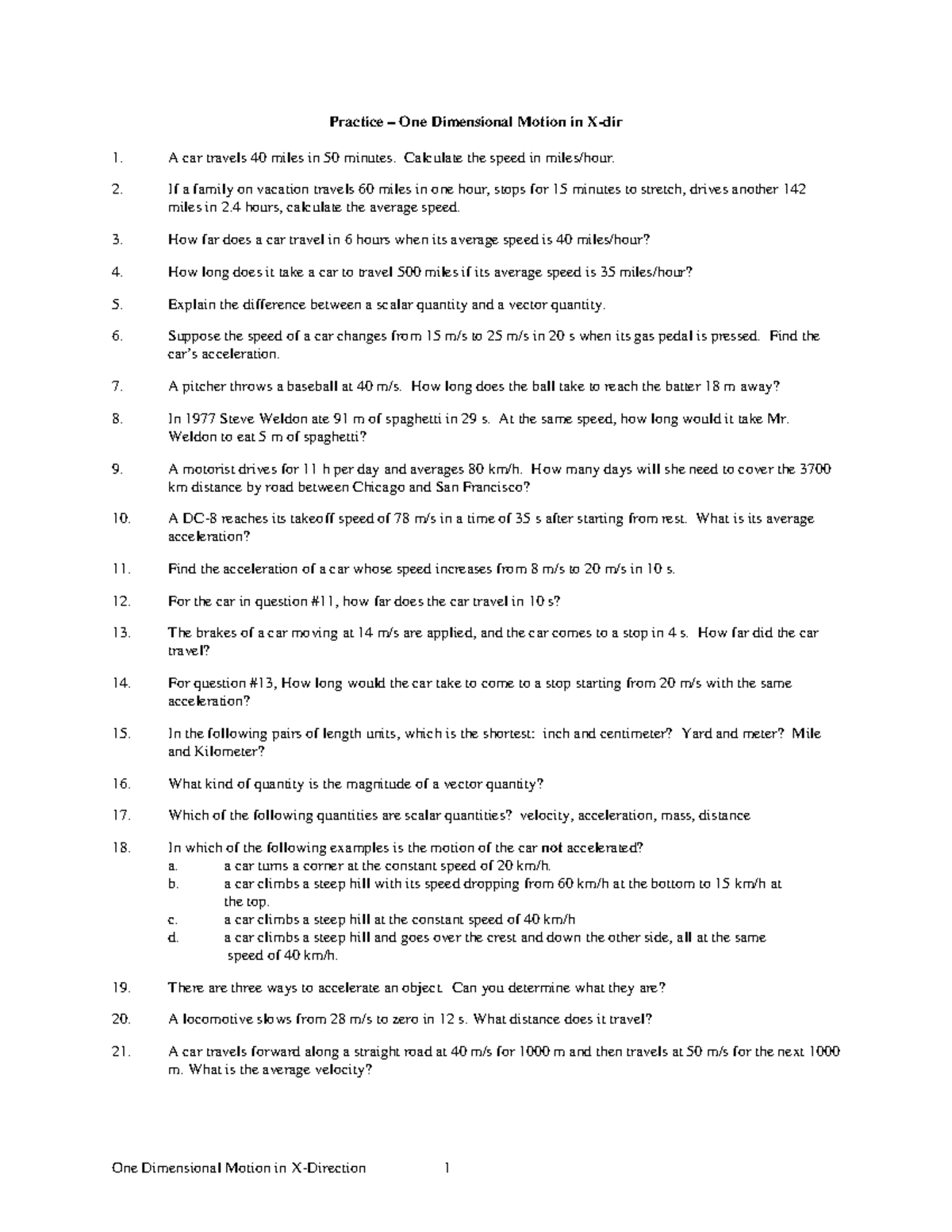 PHY 201 - Homework Problems on One Dimensional Motion - Studocu