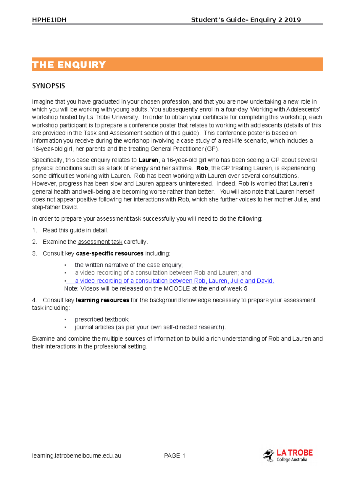 Enquiry 2 Student Guide 2019 T2 2019 - THE ENQUIRY SYNOPSIS Imagine ...
