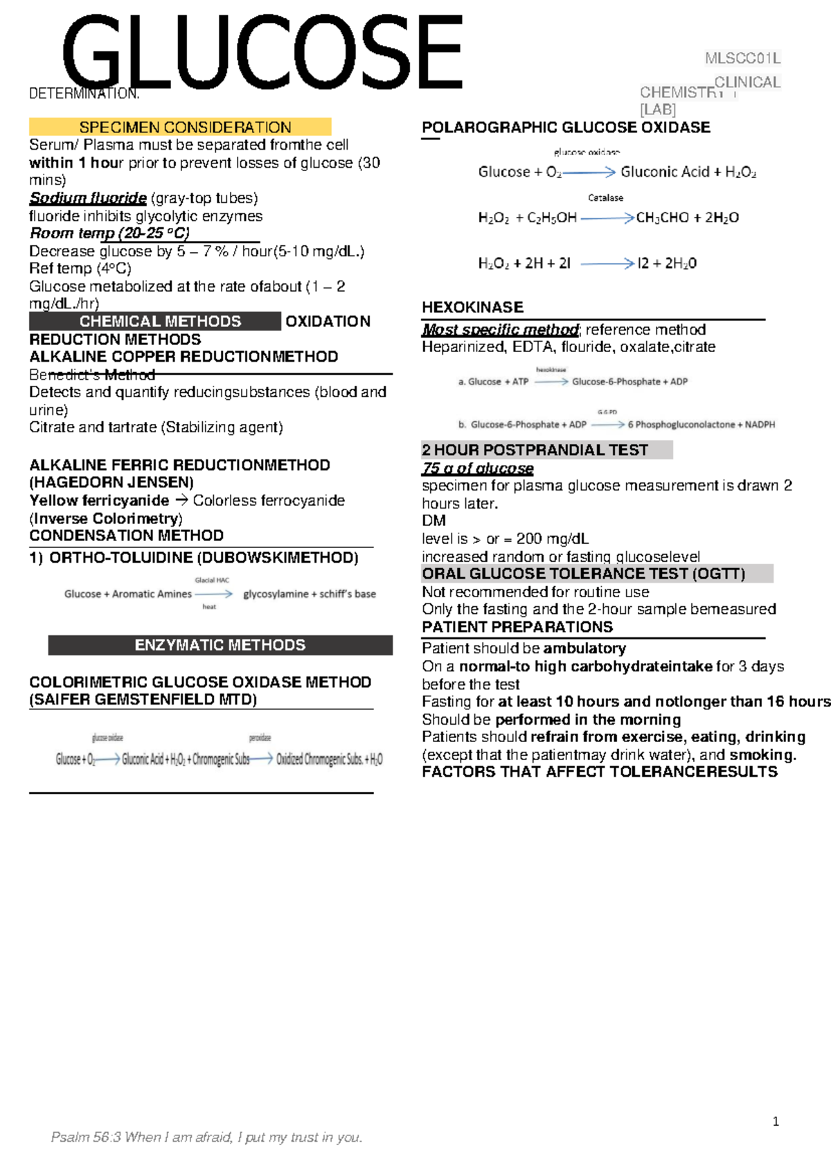 MLSCC01L Clinical Chemistry: Glucose Determination Methods and ...