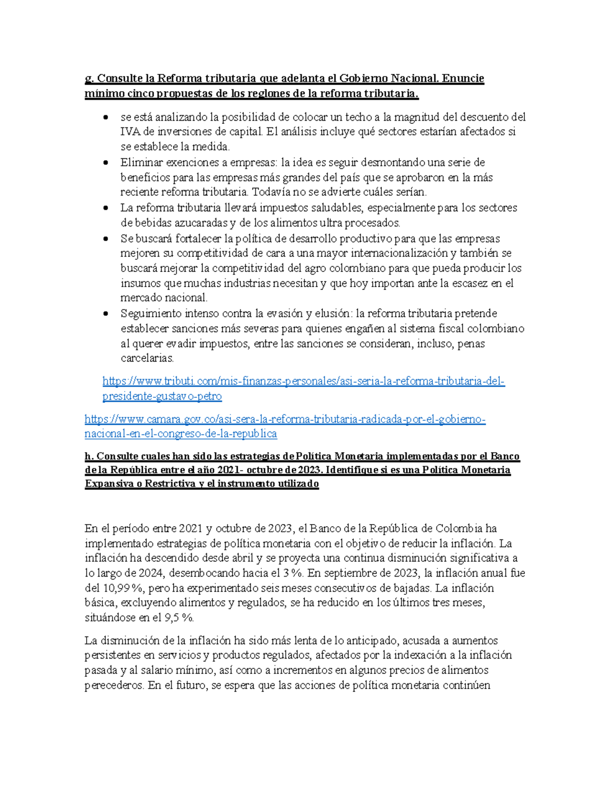 Trabajo de economia - g. Consulte la Reforma tributaria que adelanta el ...