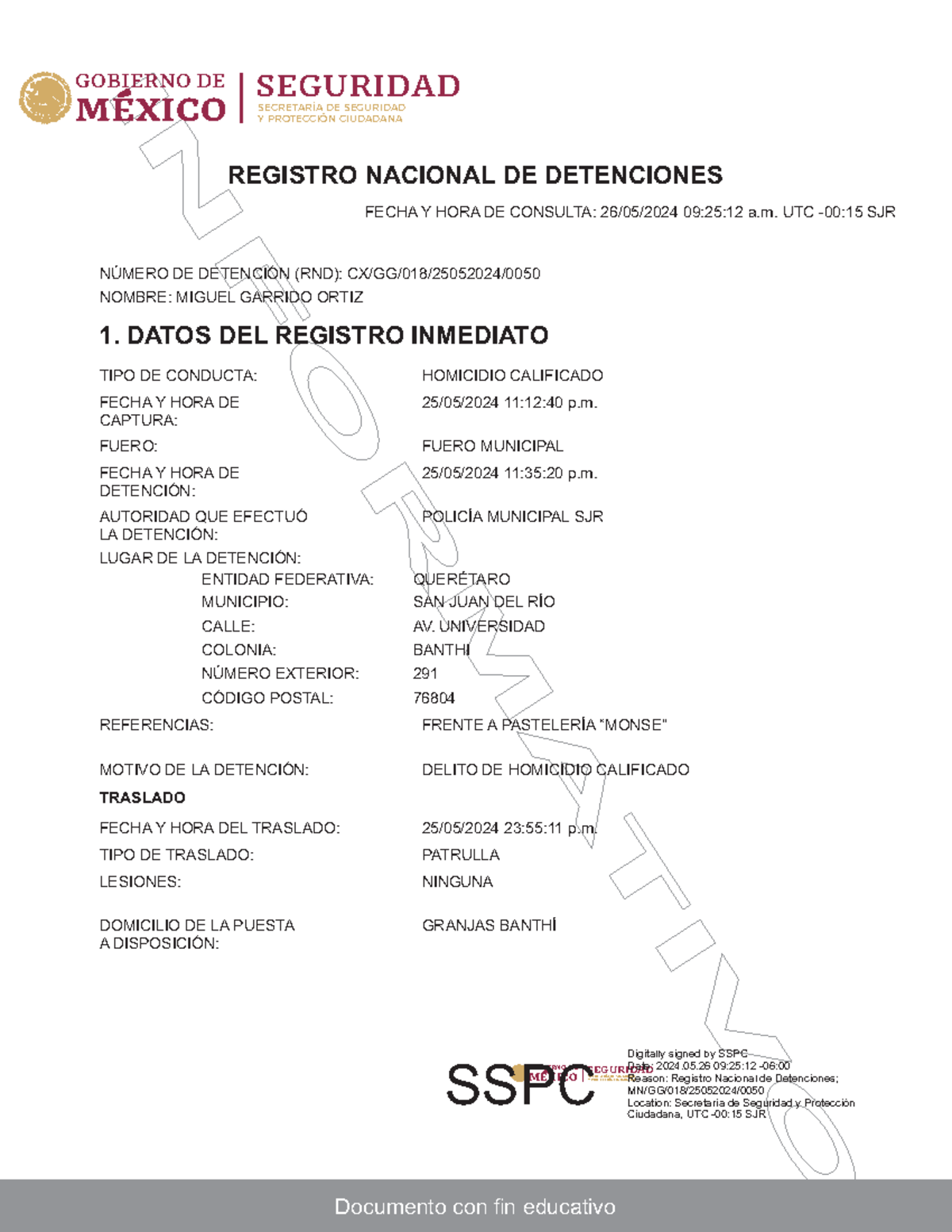 RND CX/GG/018/25052024 - Registro Nacional de Detenciones de Miguel - Document Preview