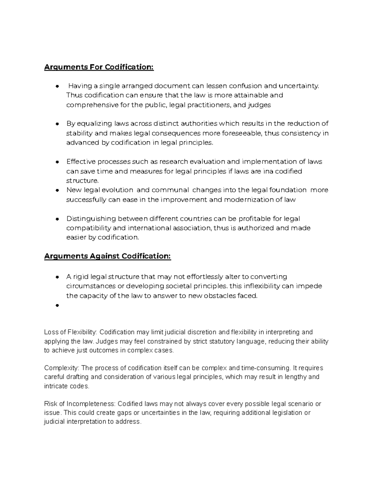 Law 101: Pros and Cons of Codification and Written Conventions - Studocu
