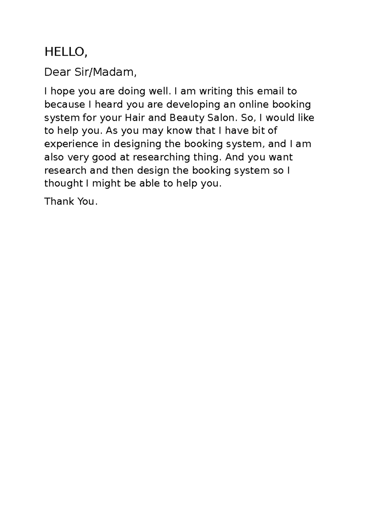 Email - Its gap project - HELLO, Dear Sir/Madam, I hope you are doing ...