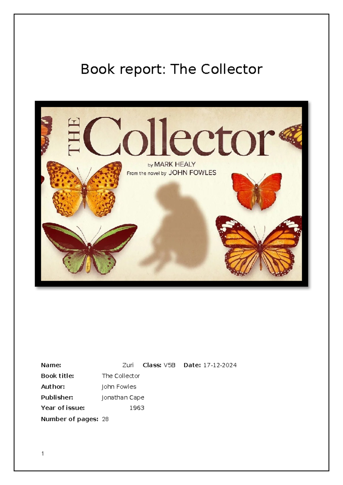 Book Report: The Collector (V5B) - Analysis and Evaluation - Studeersnel