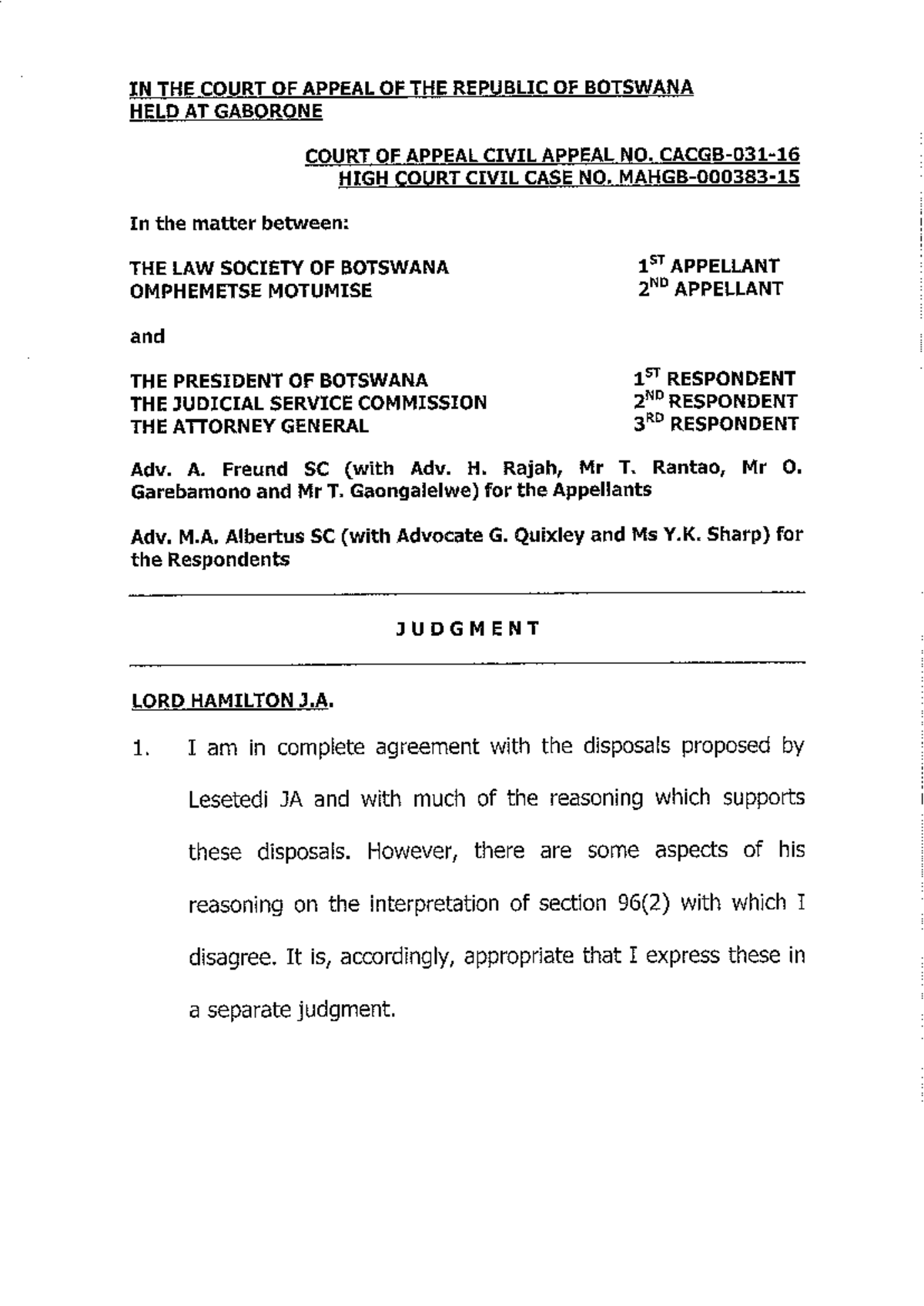 Judgment 2: Hamilton JA - Civil Appeal No. [Case Law] - Studocu