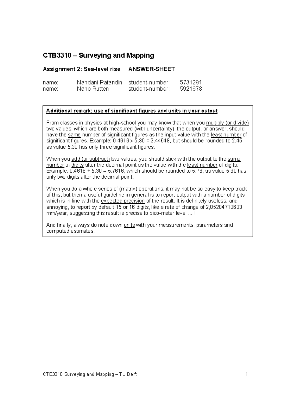 CTB3310 Assignment 2: Significant Figures & Sea Level Rise Analysis ...