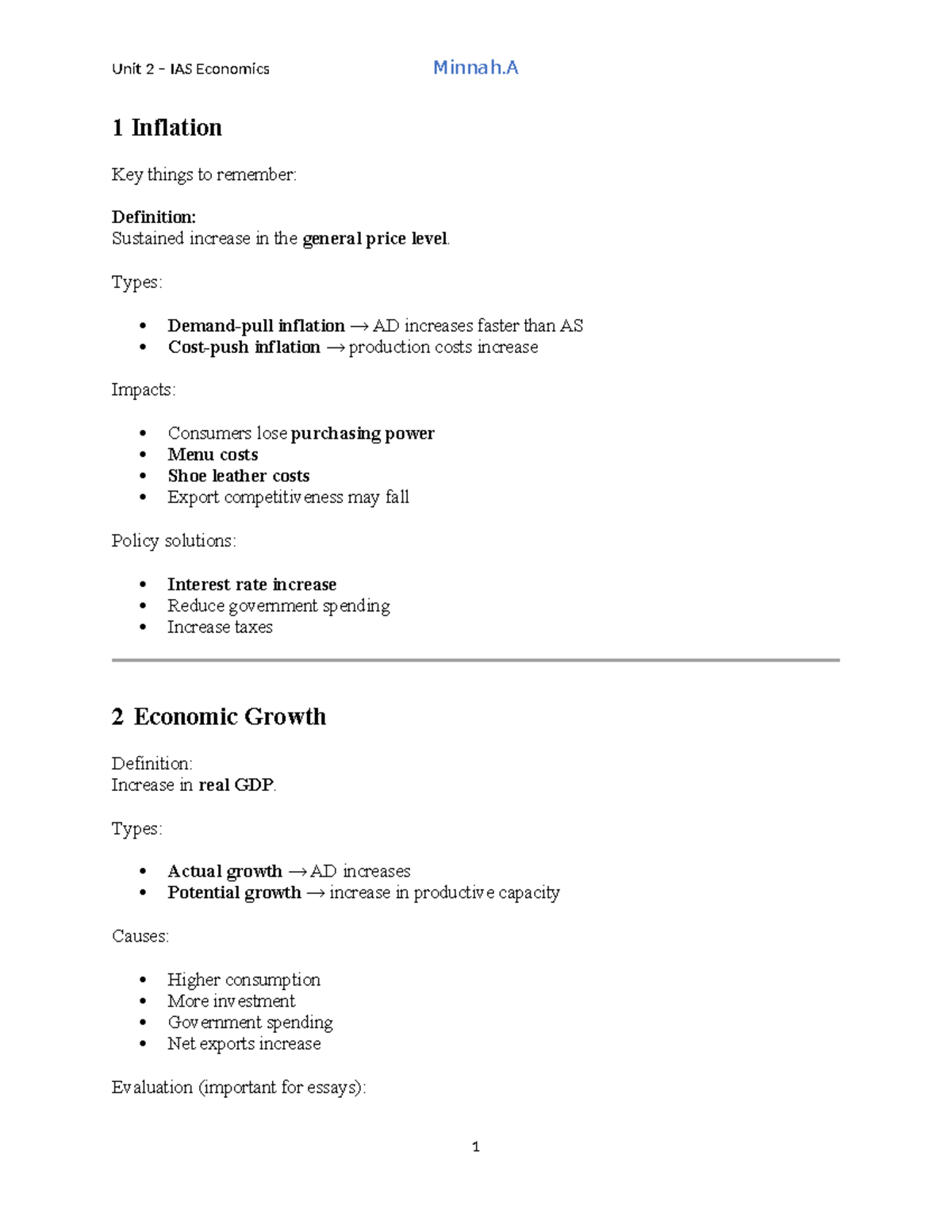 Unit 2 IAS Economics: Key Concepts & Formulas on Inflation & Growth ...