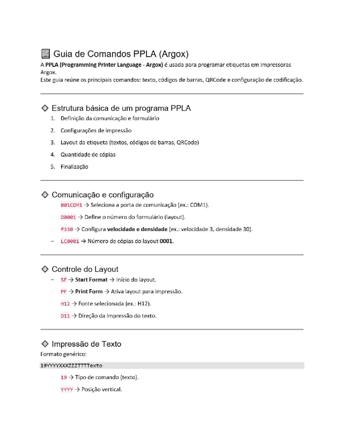Guia de Comandos PPLA para Impressoras Argox - Studocu