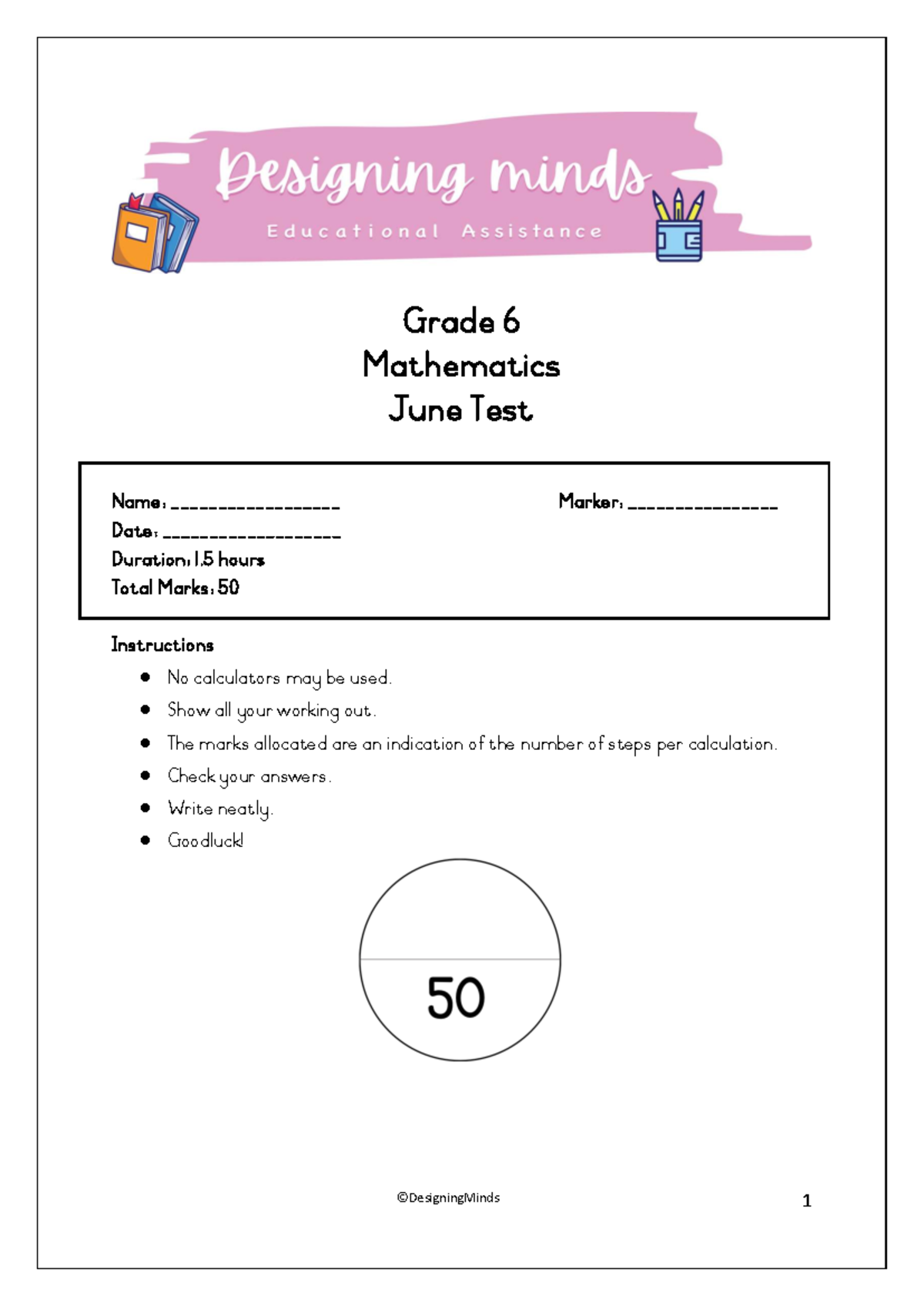 Grade 6 Mathematics June Test & Memo - Studocu