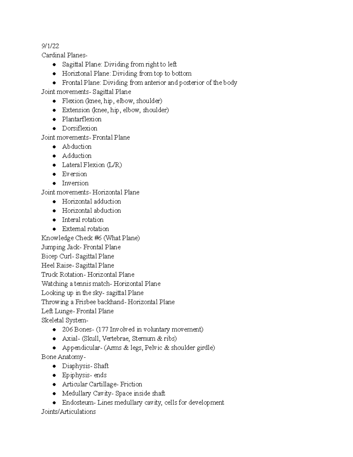 Exercise Notes week 1-4 - 9/1/ Cardinal Planes- Sagittal Plane ...
