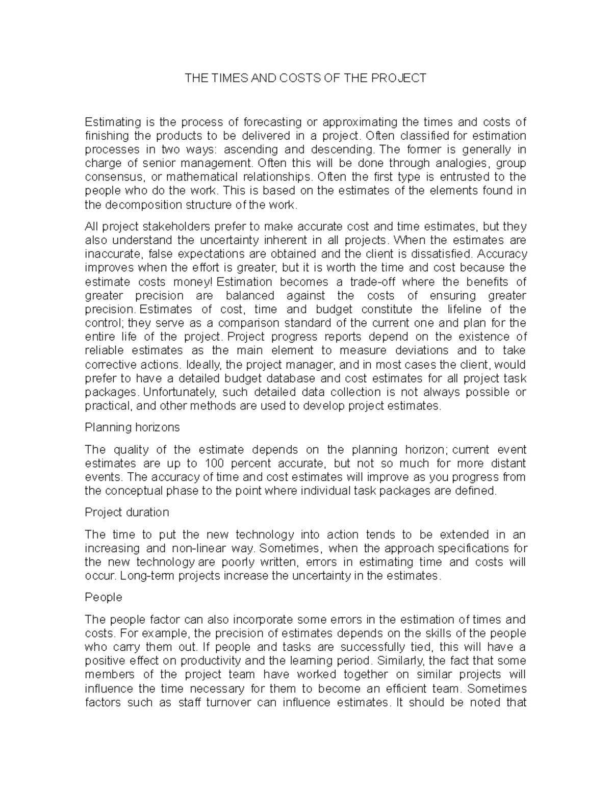 Estimating Time and Costs in Project Management: Analysis and Insights ...