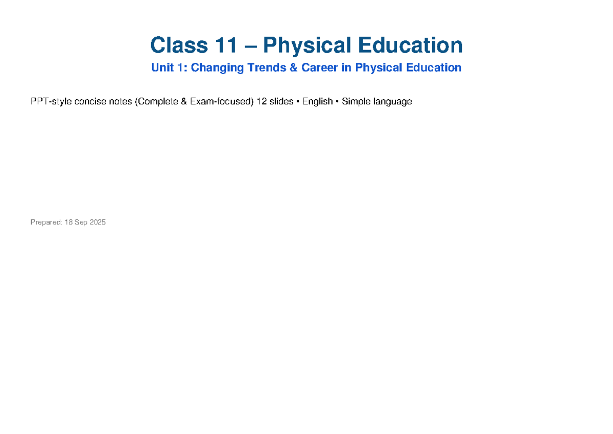 Class 11 PE Unit 1: Changing Trends & Careers in Physical Education ...