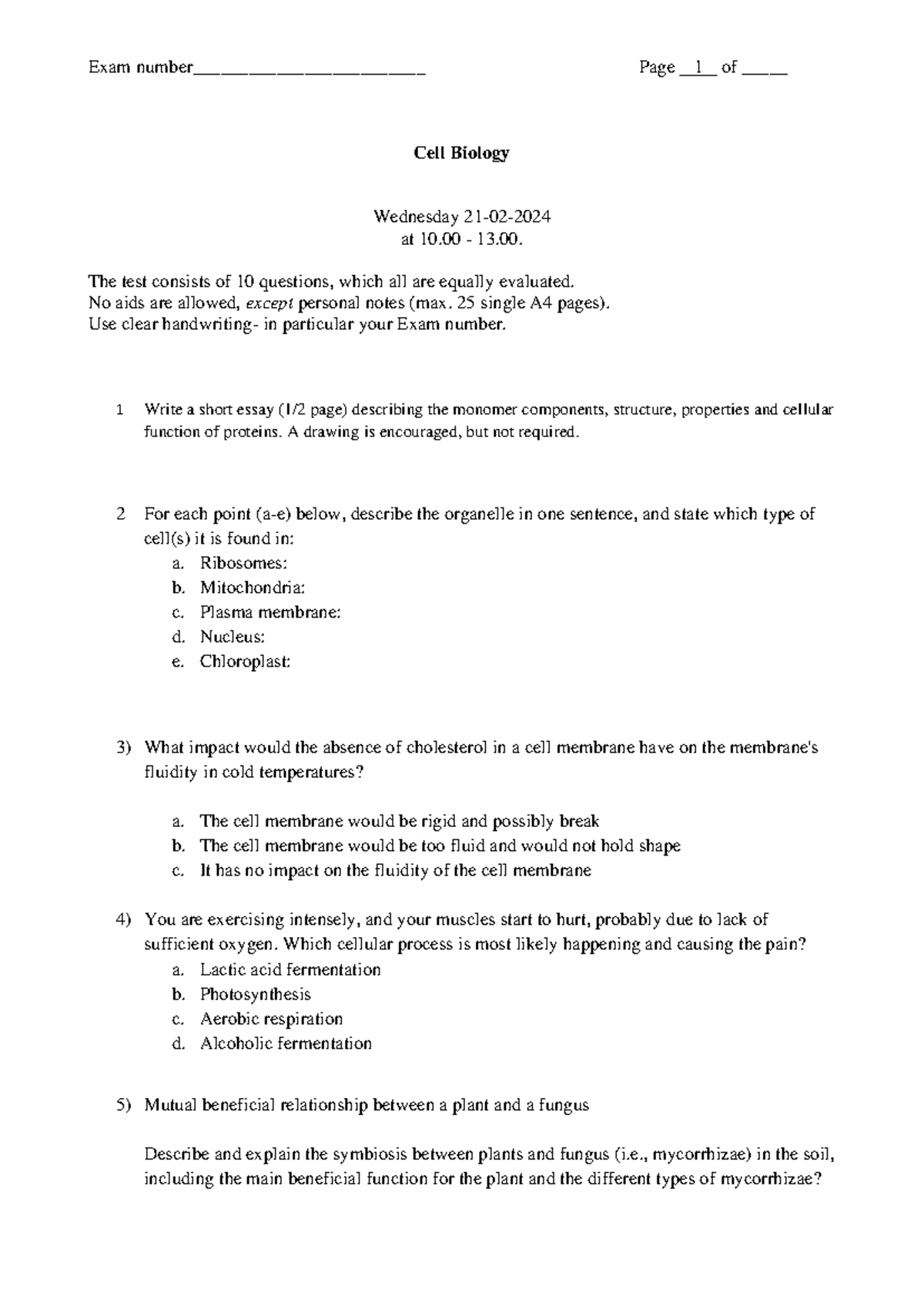 Cell Biology Exam 20240221: Key Concepts & Questions - Studocu