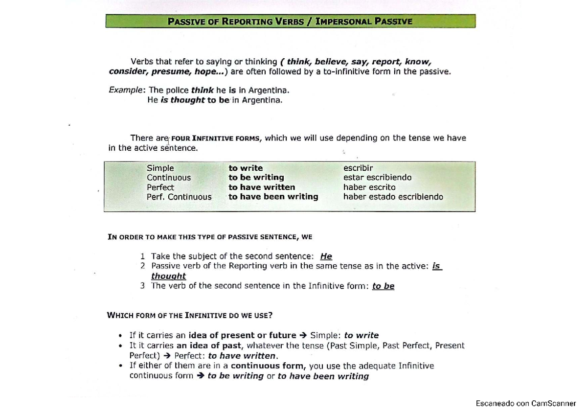 Passive of Reporting Verbs: Understanding Infinitive Forms - Studocu