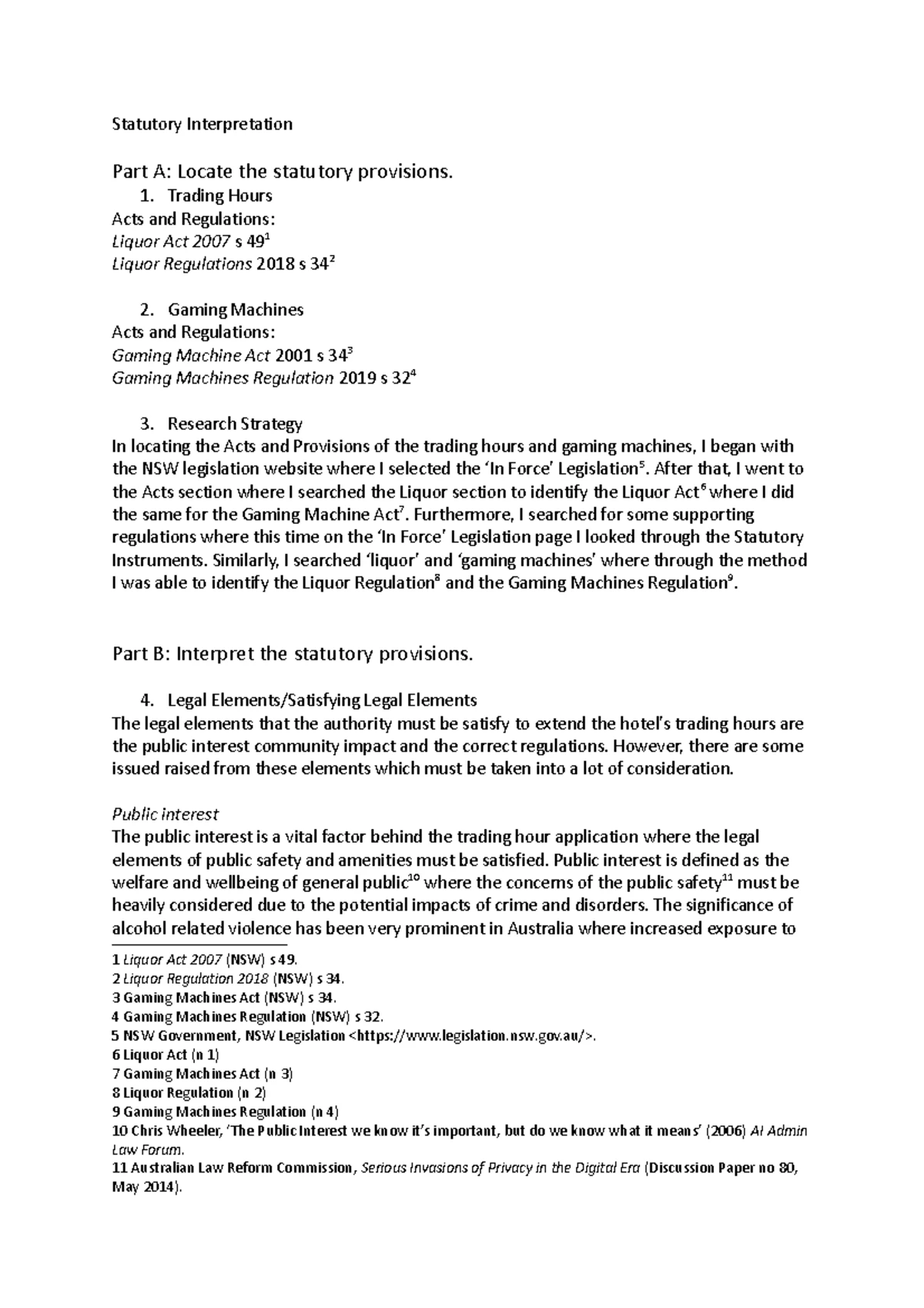 Foundations of Law 70102 Assessment Task 3: Statutory Interpretation ...