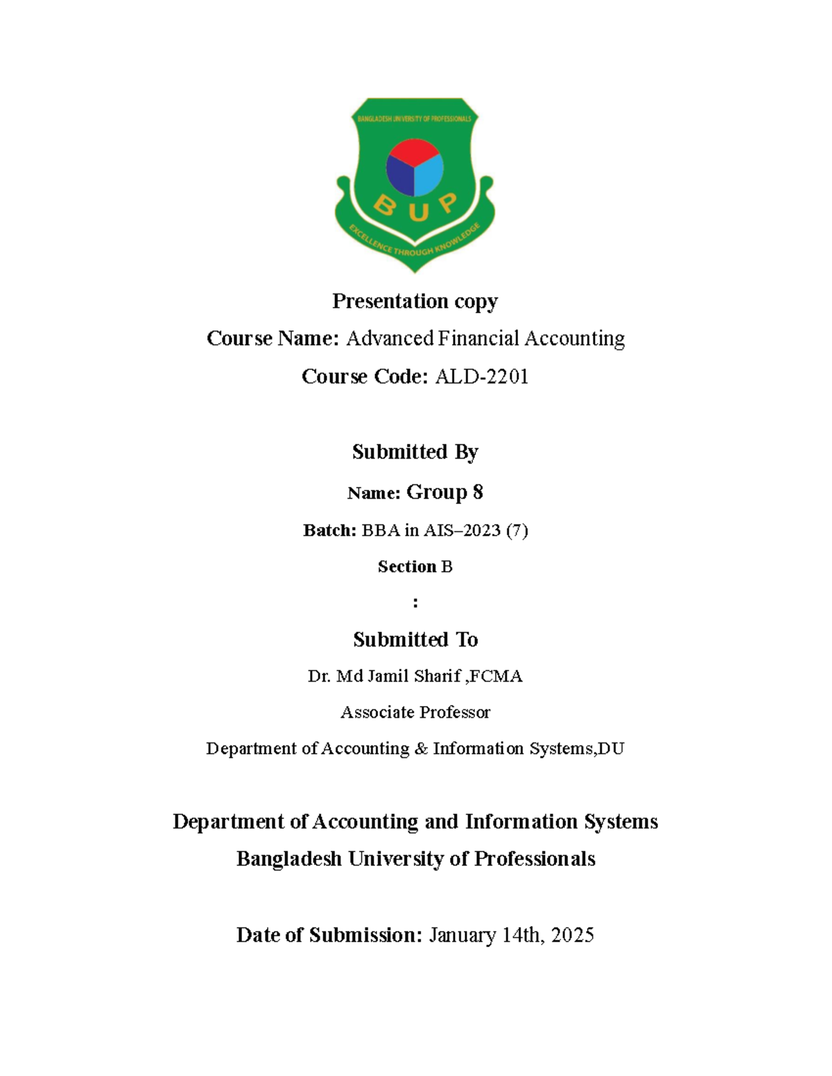 AFA assignment 5 - consolidation - Advanced Financial Accounting ...