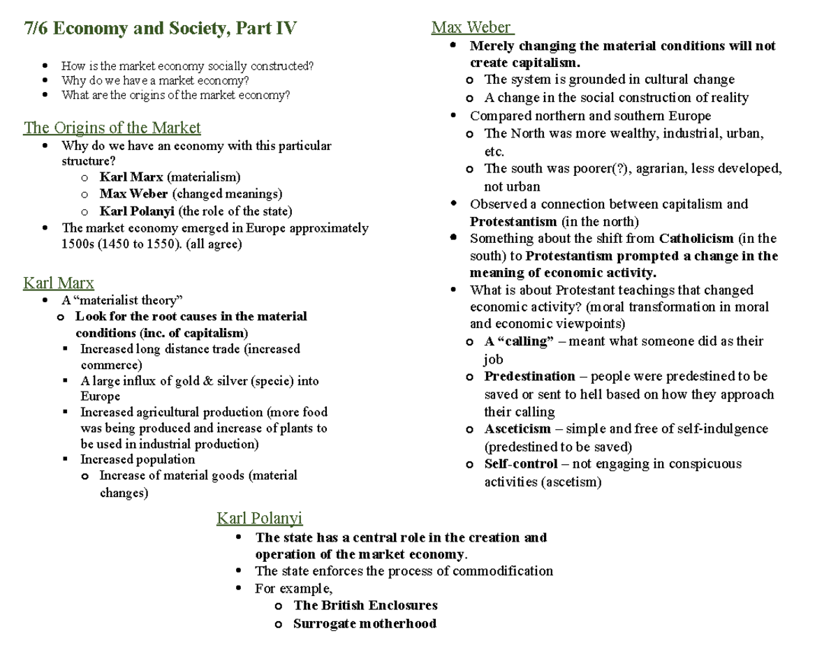 7:6 Notes - 7/6 Economy and Society, Part IV How is the market economy ...
