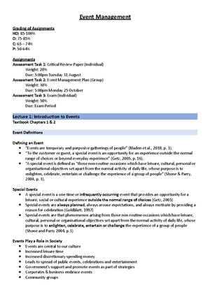 Event Management - notes - Event Management Lecture 1 Special events ...