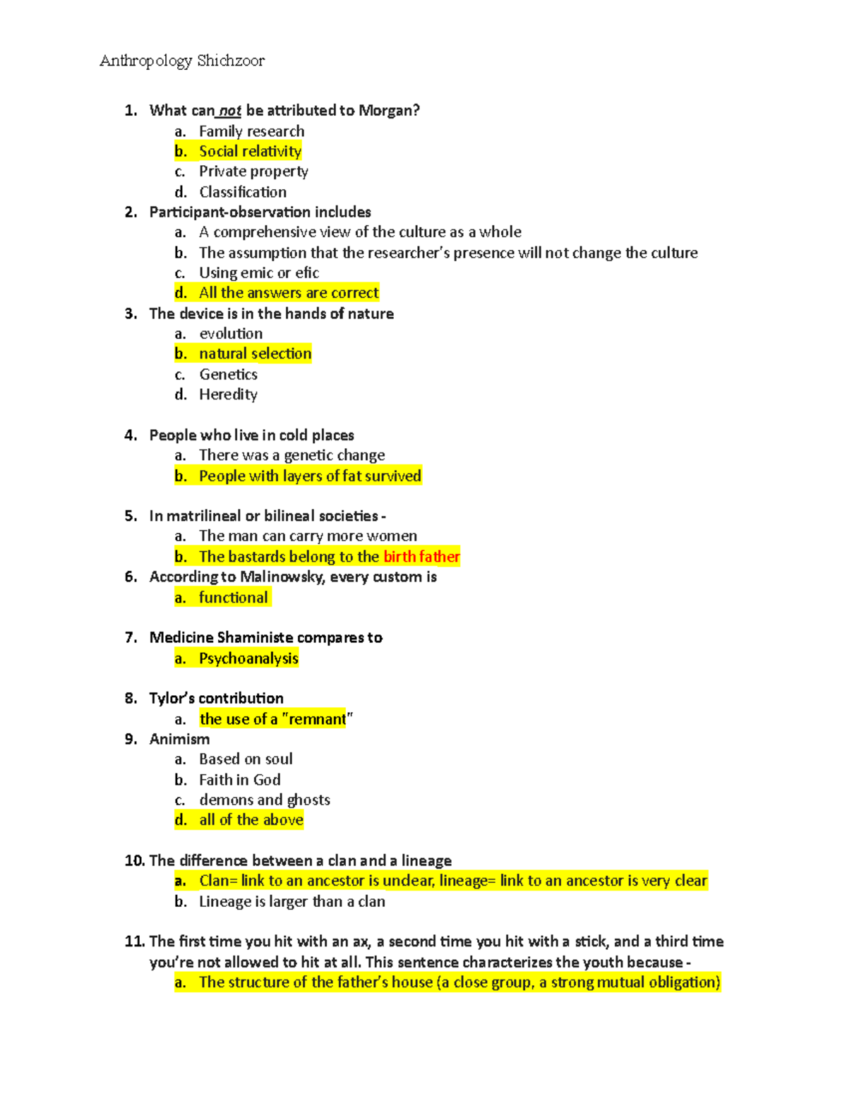 Anthropology Practice Exam Review - Key Concepts and Questions - Studocu