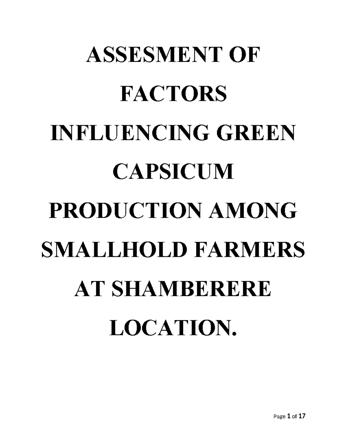 Assessment of Factors Influencing Green Capsicum Production (AGRI 101 ...