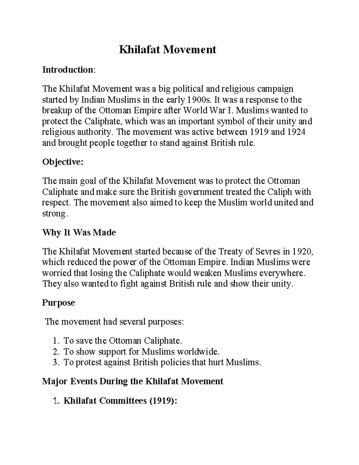 Khilafat Movement Overview: A Key Political Struggle in India - Studocu