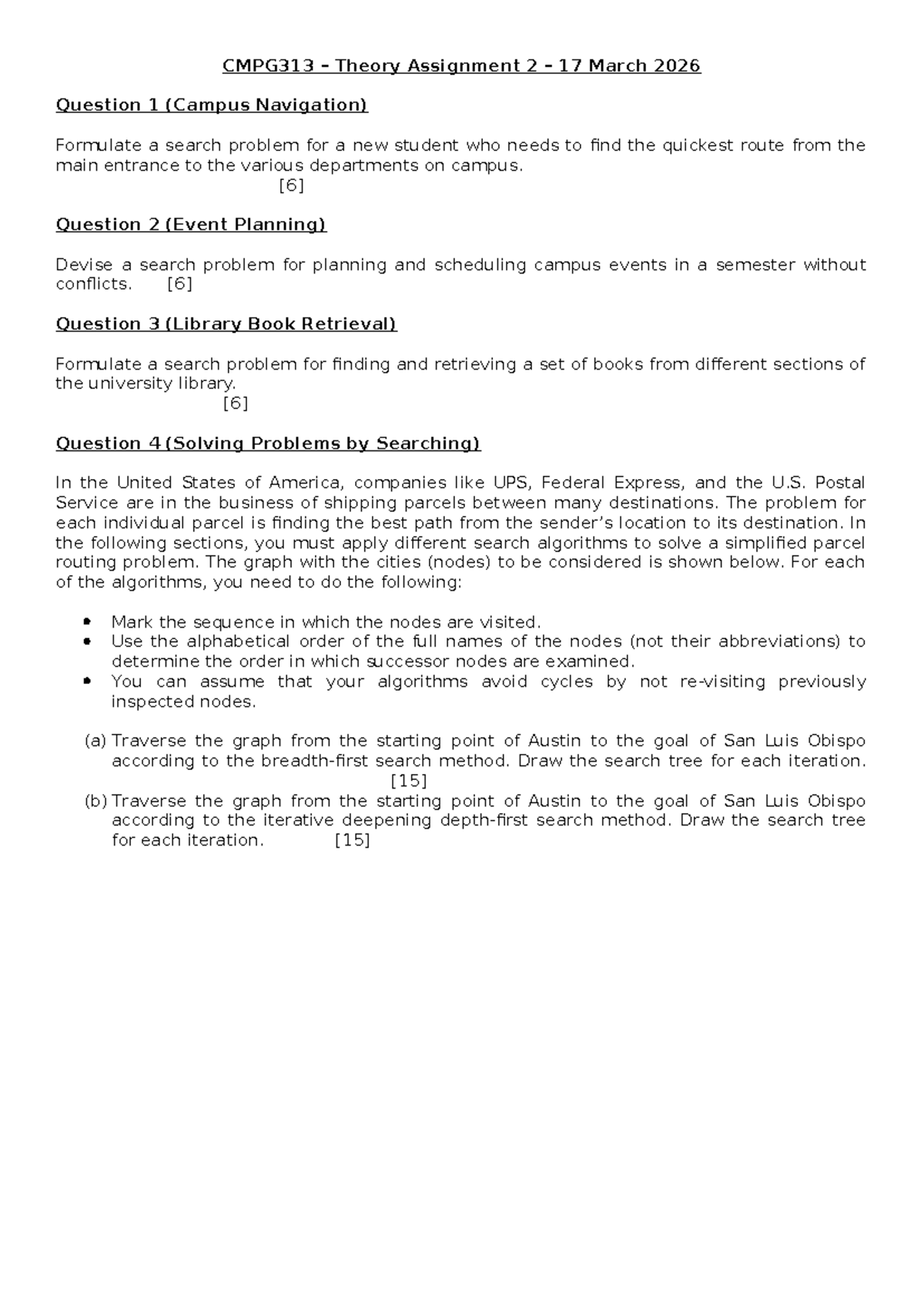 CMPG313 Theory Assignment 2: Search Problems & Algorithms - Studocu