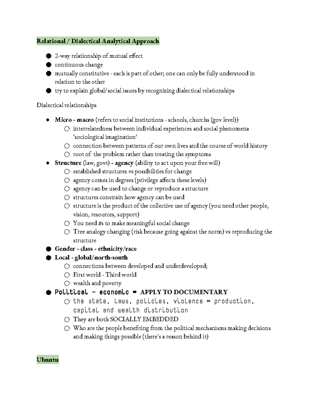 IDEV 1000 Midterm notes - Relational / Dialectical Analytical Approach ...