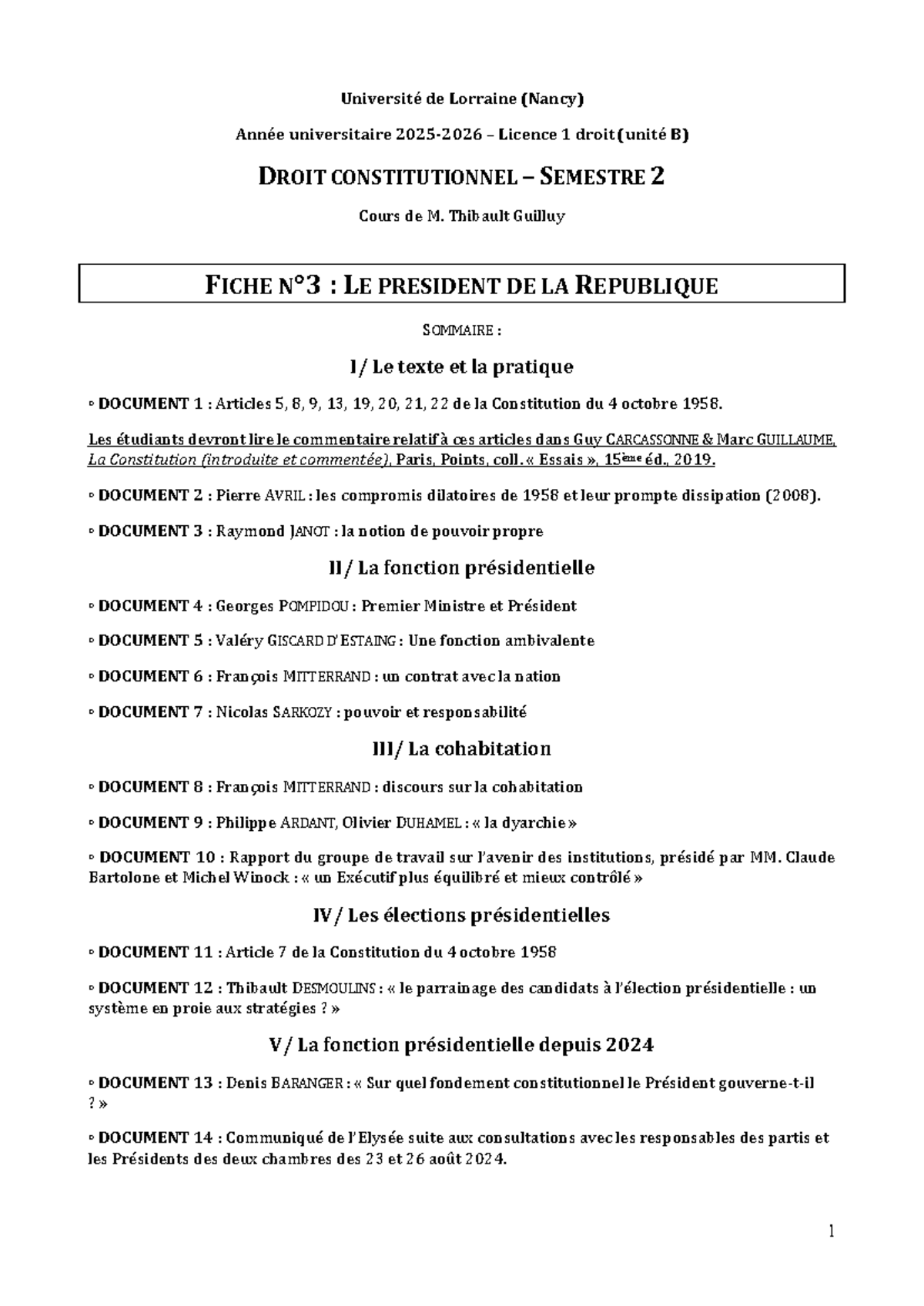 Fiche 3 DConst S2 2026 - TD sur le Président de la République - Studocu