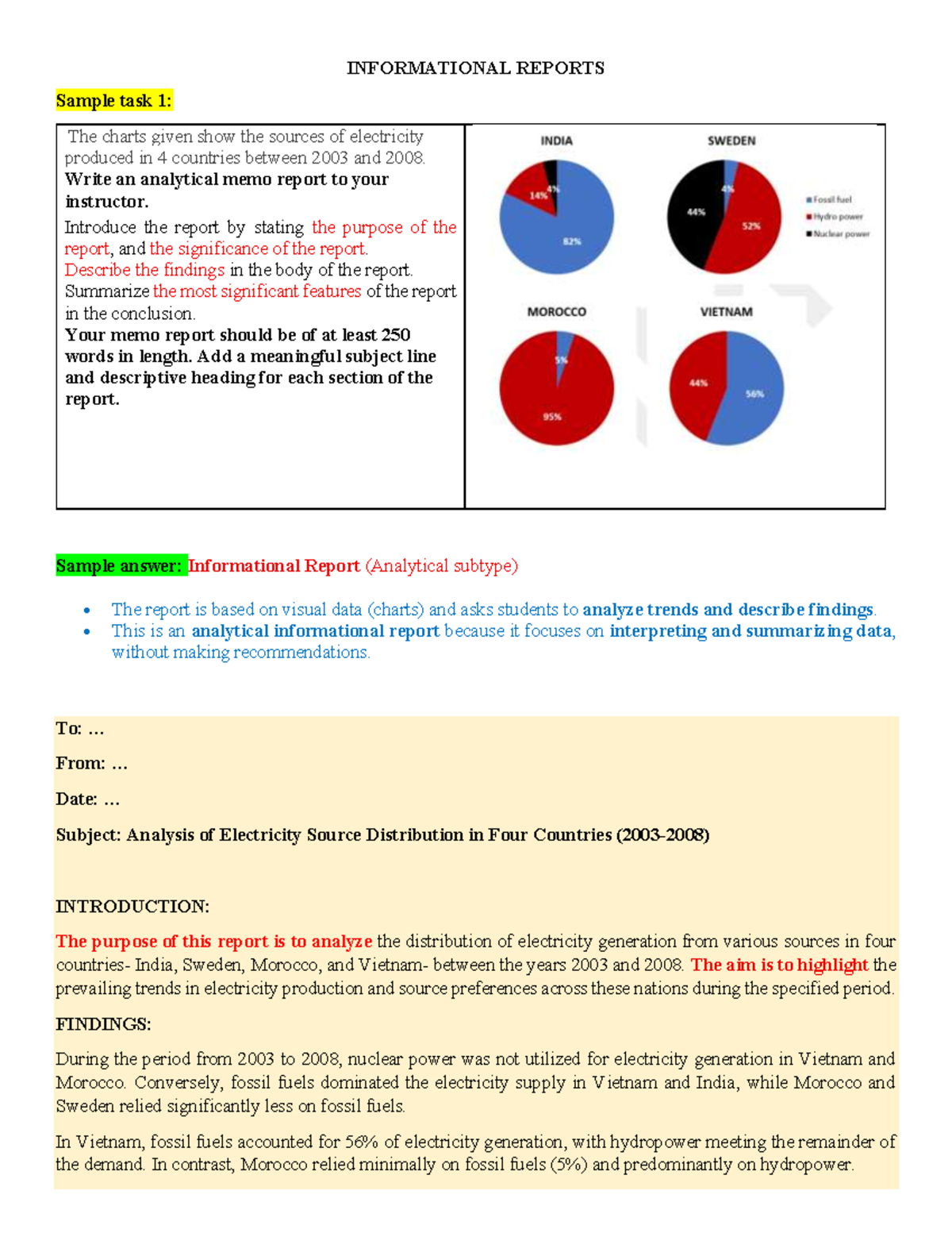Chapter 209: Practice on Informational & Analytical Reports - Sample ...