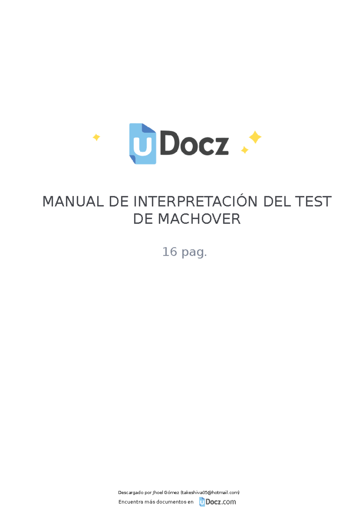 Manual de Interpretación del Test de Machover: Figura Humana - Document Preview