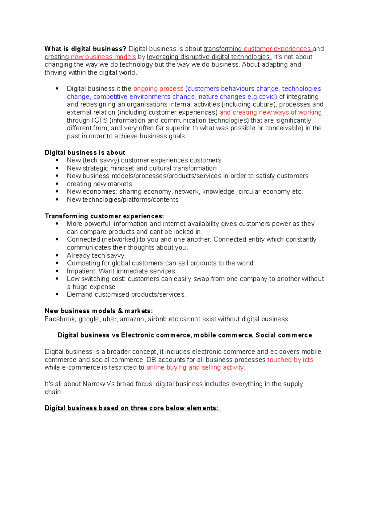 Digital Business Transformations: Notes for Digibi 101 Lecture - Studocu