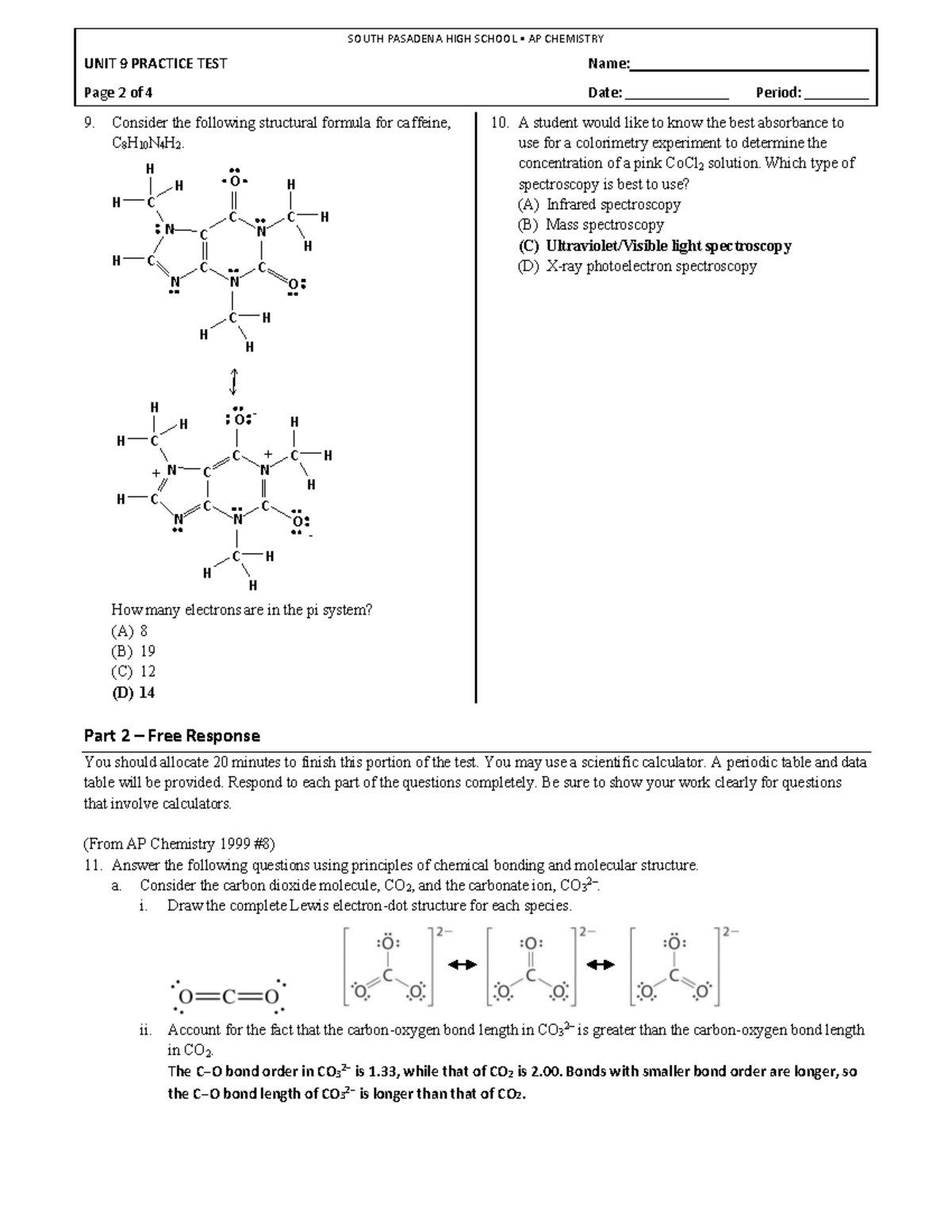 AP CHEM 9 UNIT PRACTICE TEST & ANSWERS - Studocu