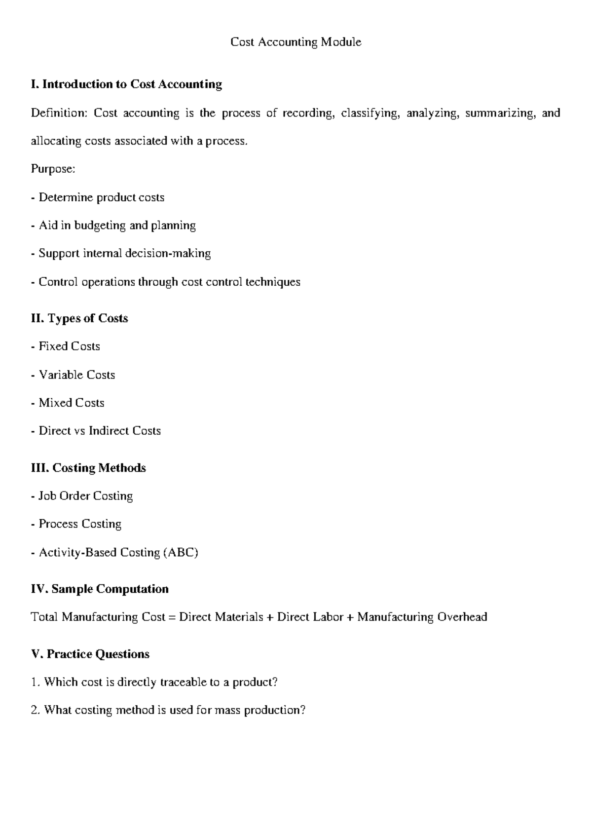 Cost Accounting Module - Introduction to Cost Accounting Definition ...