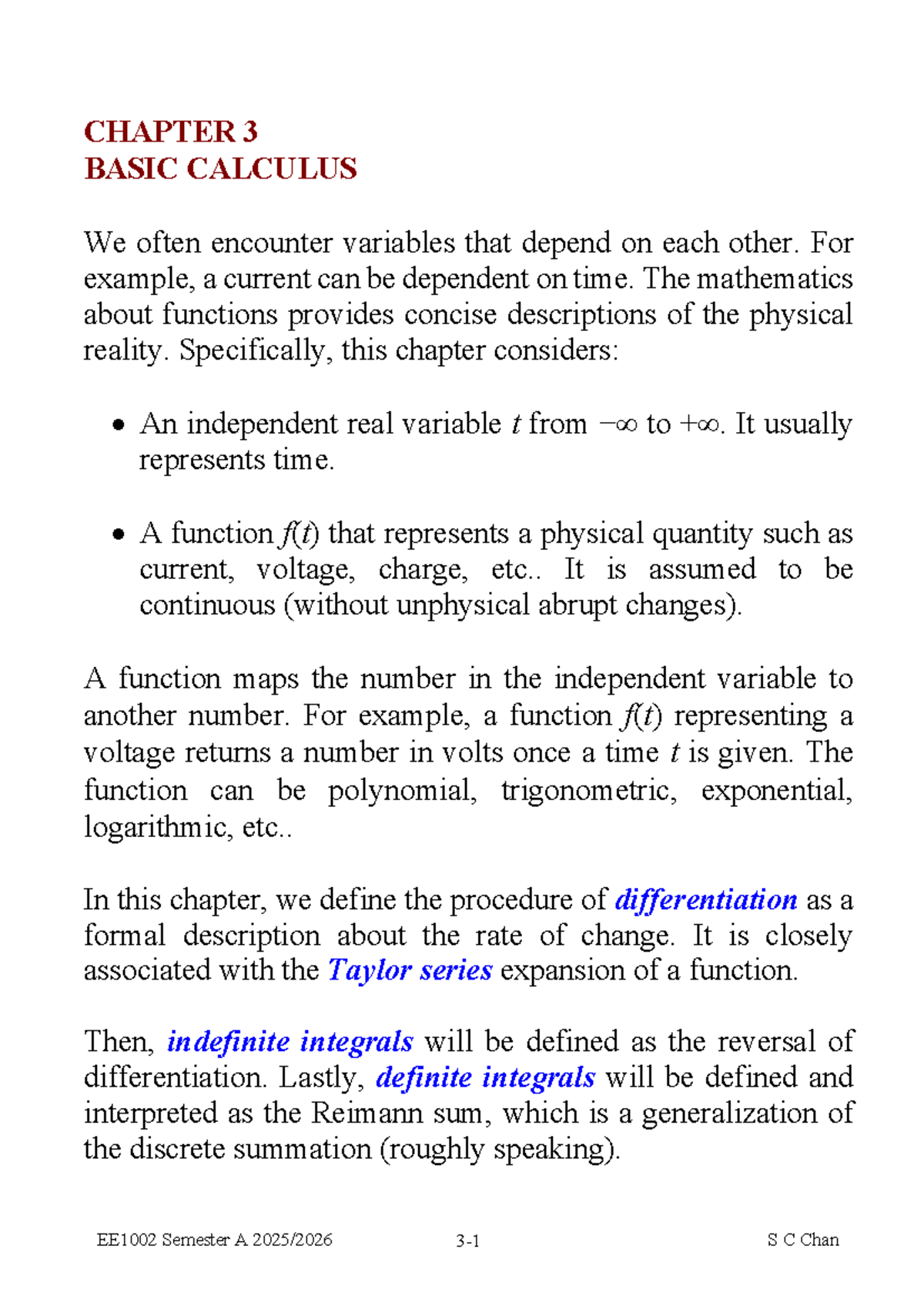 CHAPTER 3: BASIC CALCULUS - EE1002 Semester A Notes - Studocu