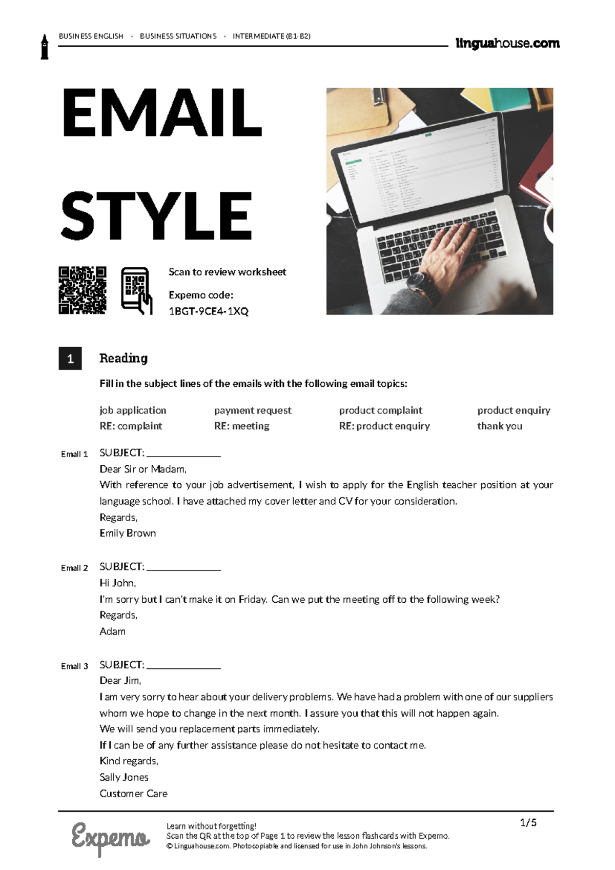 Email style british english teacher - BUSINESS ENGLISH · BUSINESS ...