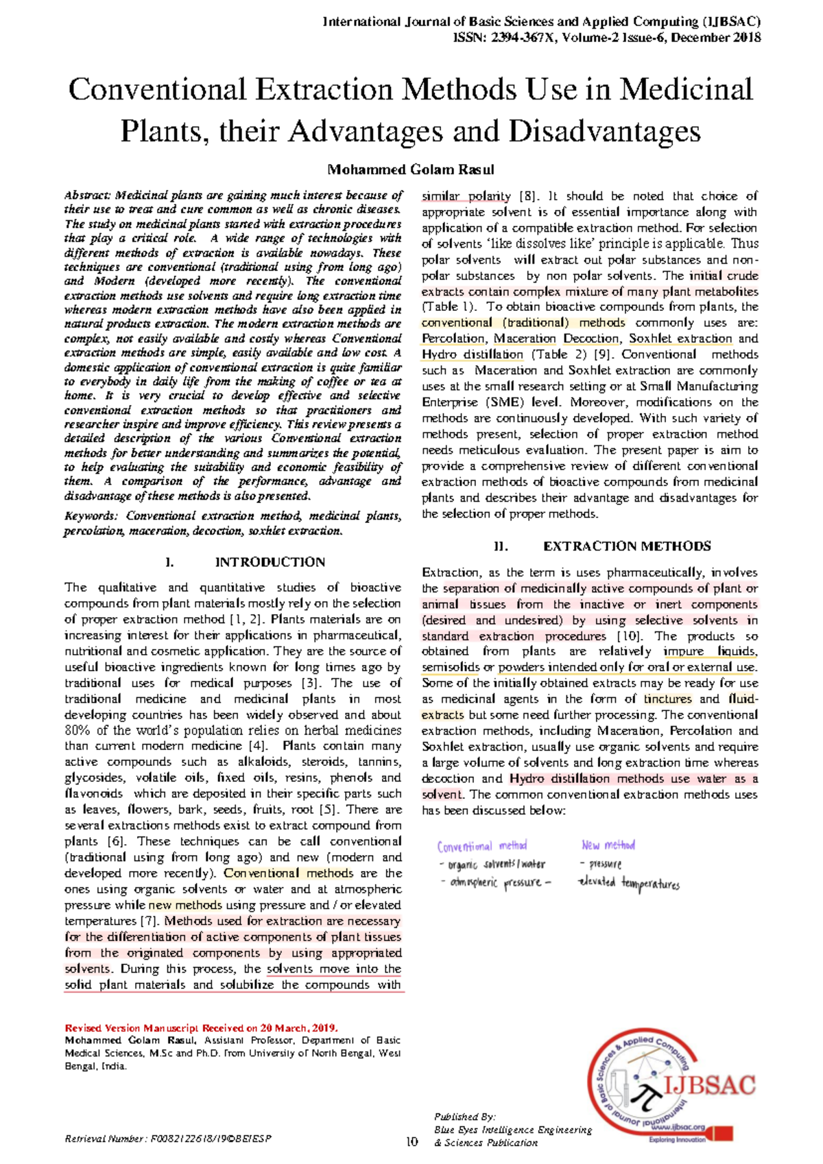 Conventional Extraction Methods in Medicinal Plants: Pros & Cons - Studocu