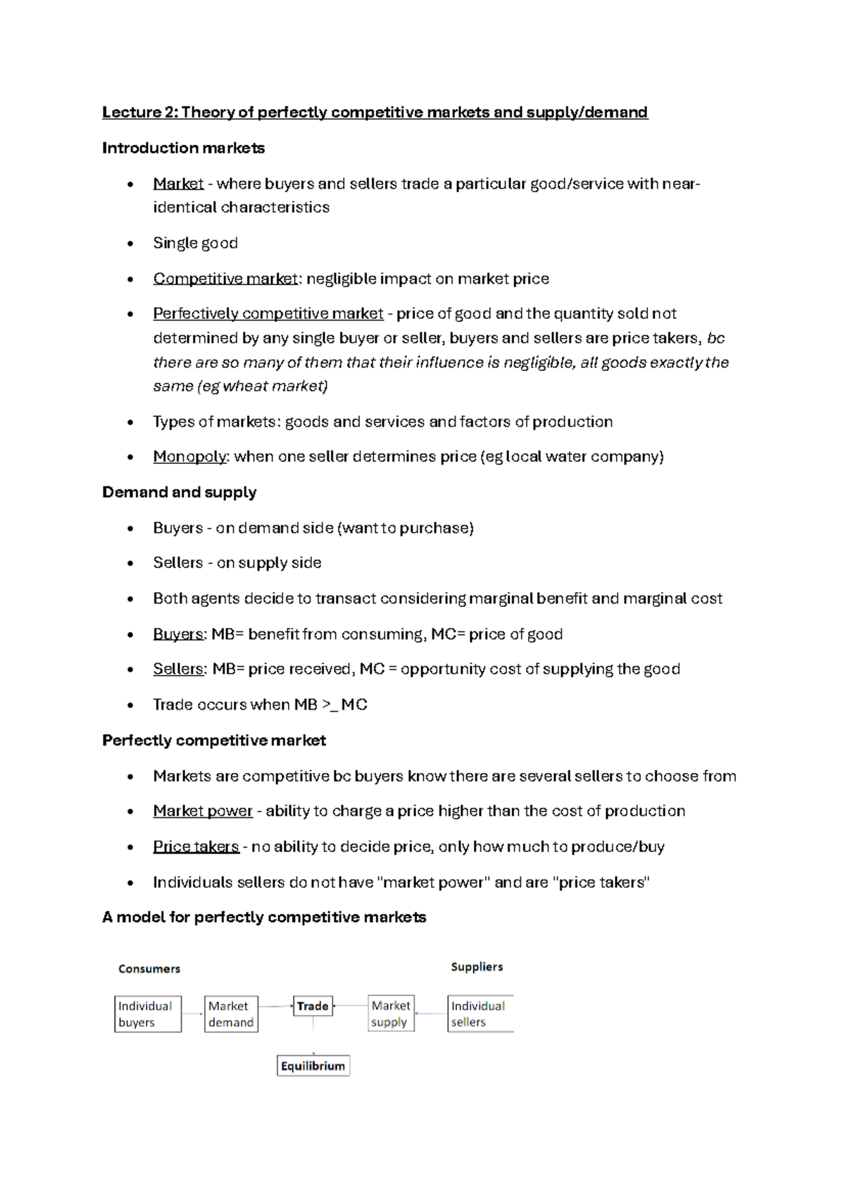 Week 2 Lecture Notes - Perfectly Competitive Markets and Supply and ...