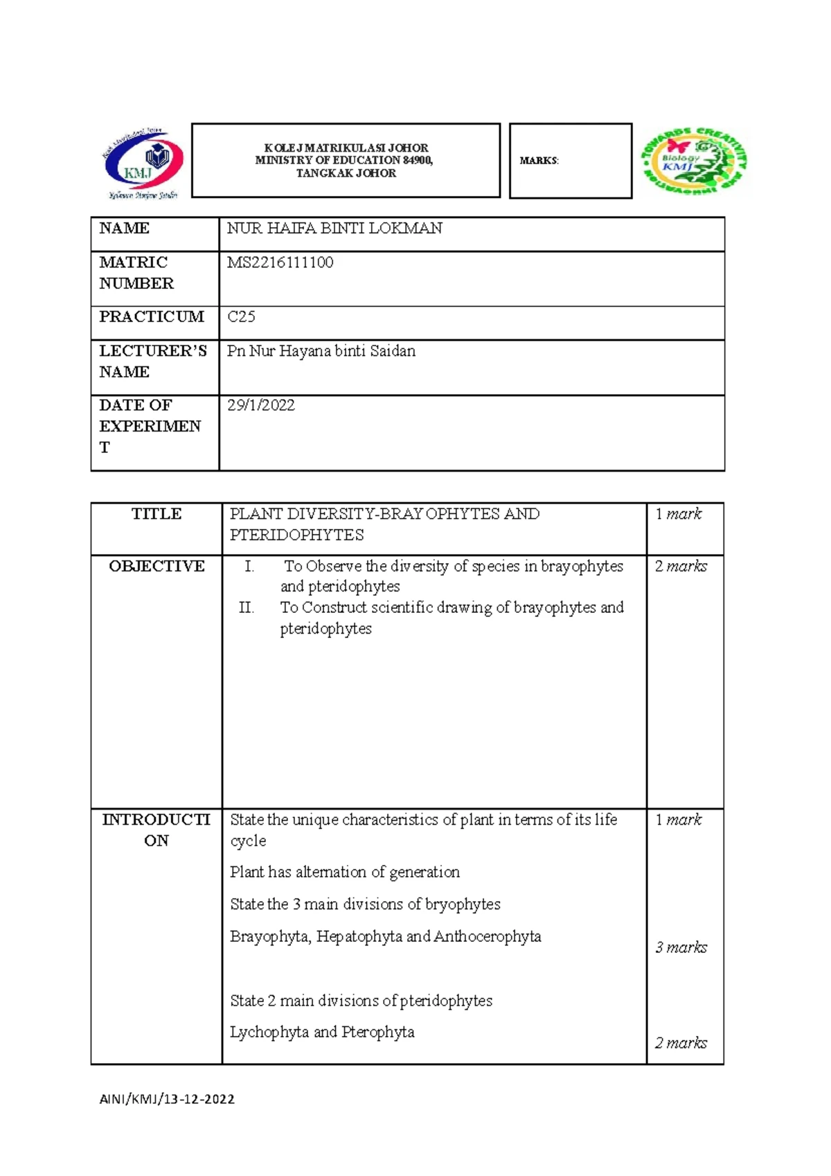 LAB Report EXP 8 Student (1) - NAME NUR HAIFA BINTI LOKMAN MATRIC ...