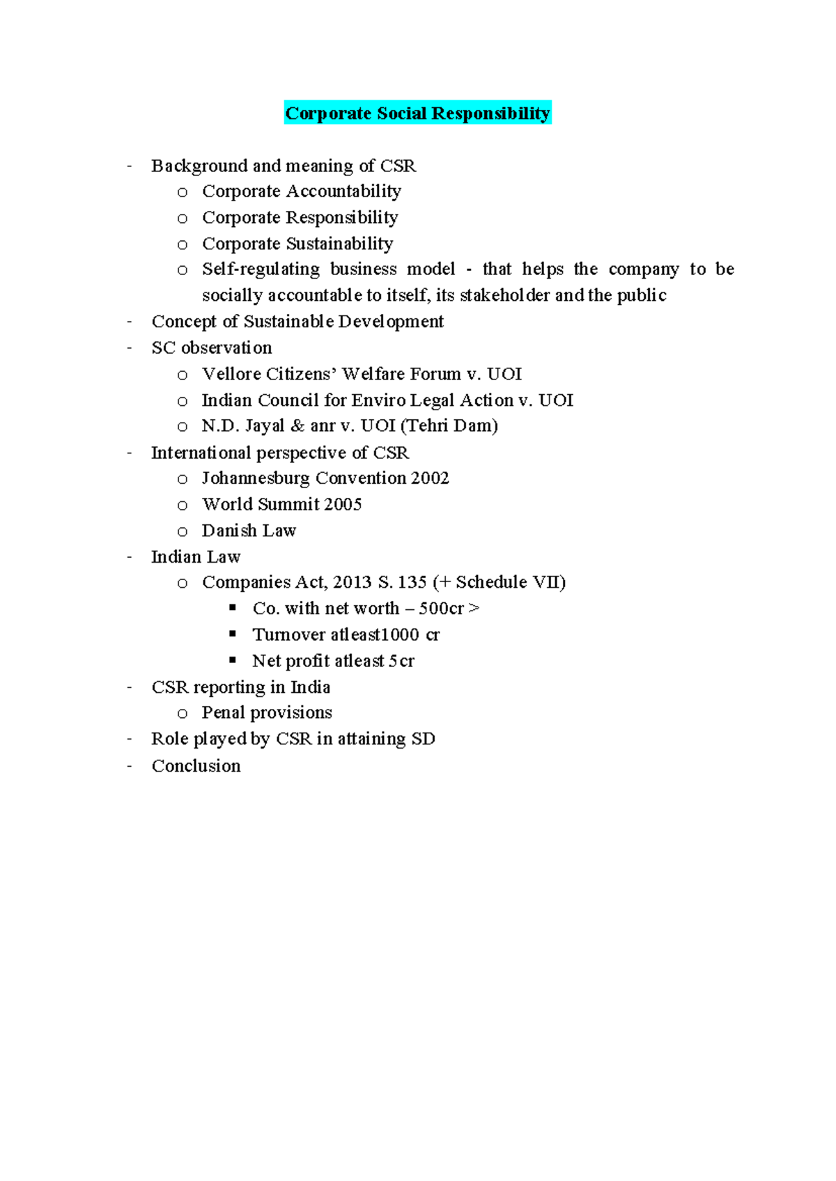 CSR and EP - Revision Notes on Corporate Social Responsibility - Studocu