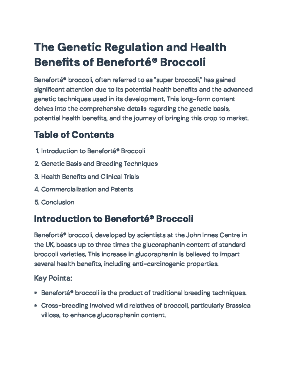 Genetic Regulation and Health Benefits of Beneforté® Broccoli - The ...